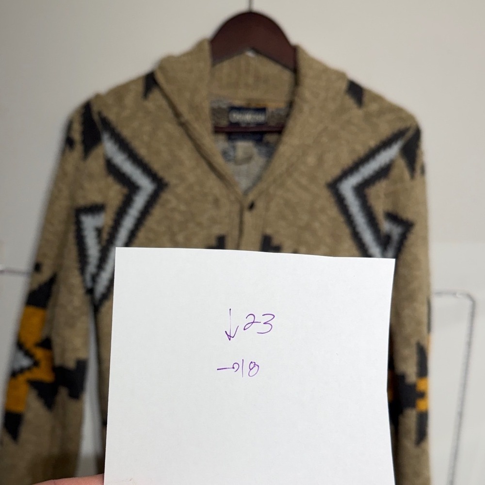 OshKosh Bgosh Vintage Southwestern Cardigan Tan Yellow Geometric Kids Size 14 - Picture 10 of 10